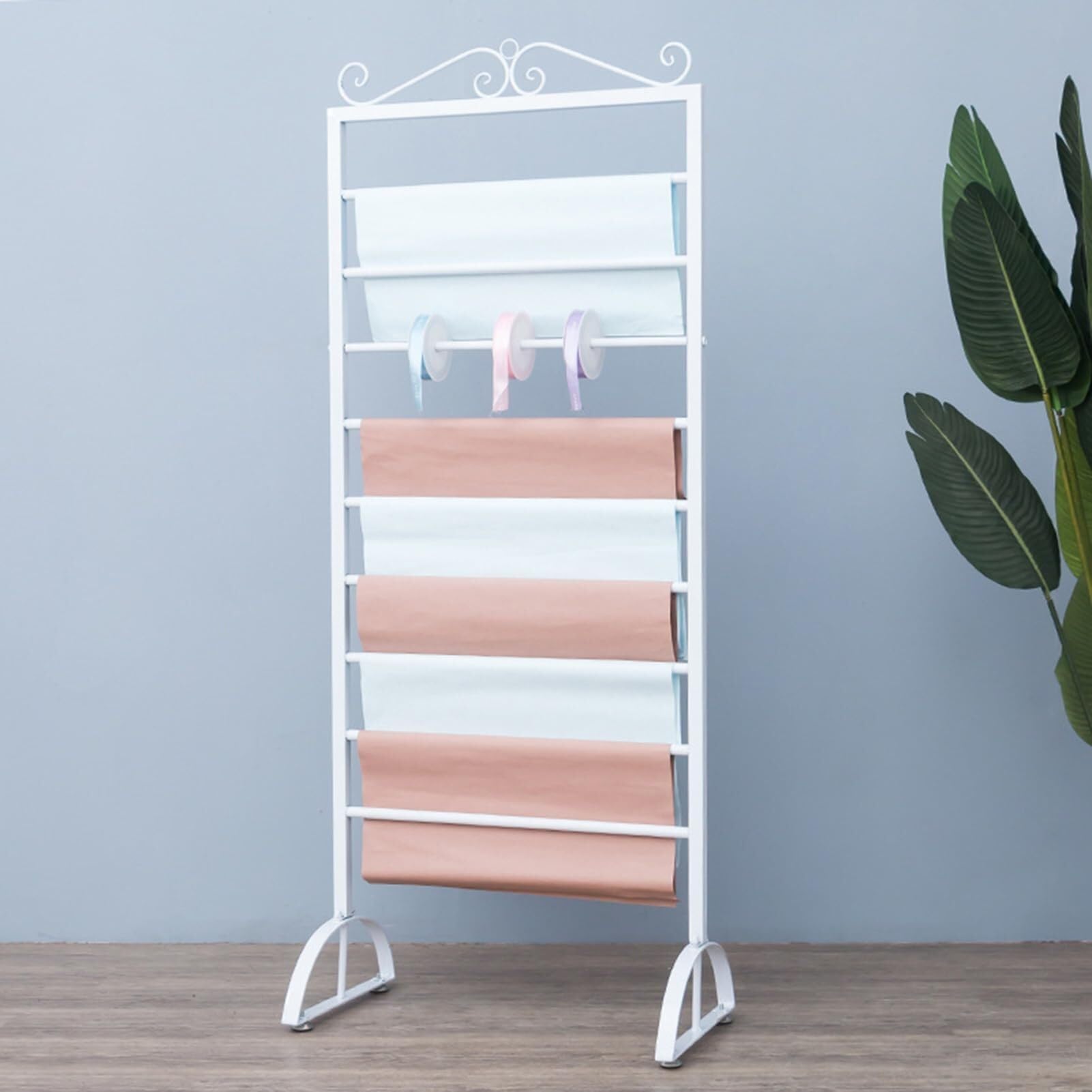 Personalice lo Que Necesita: Expositor de Bufandas de Metal Independiente, Organizador de Cintas de Papel de Regalo para floristería, Soporte para pañuelos de c(White 45x170cm)
