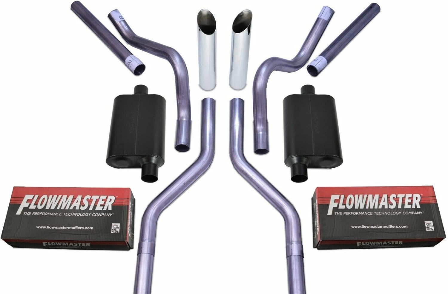 Truck Exhaust Kits 2.5" Dual Exhaust Kit with Flowmaster 40 Series Muffler Corner Exit with Chrome Tips Fits C10 Fits C15 63-72 Pickup SUV