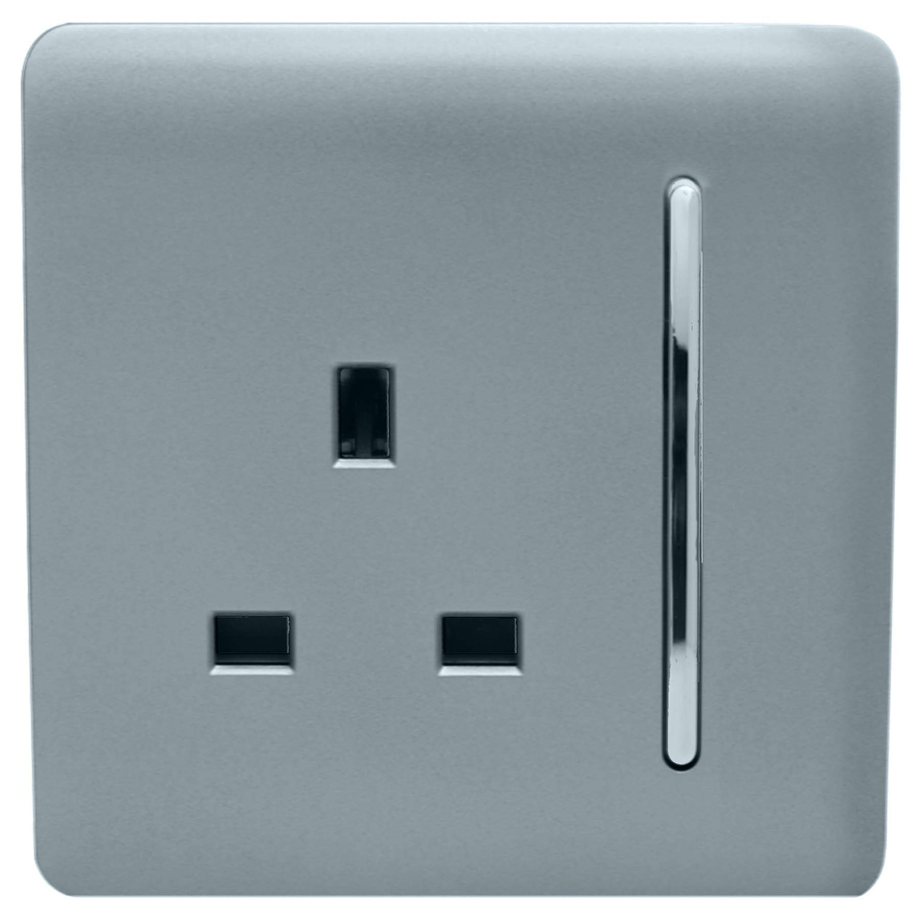 Trendi 1 Gang Artistic Modern Glossy 13 Amp Switched Tactile Plug Socket Cool Grey 7091052102159