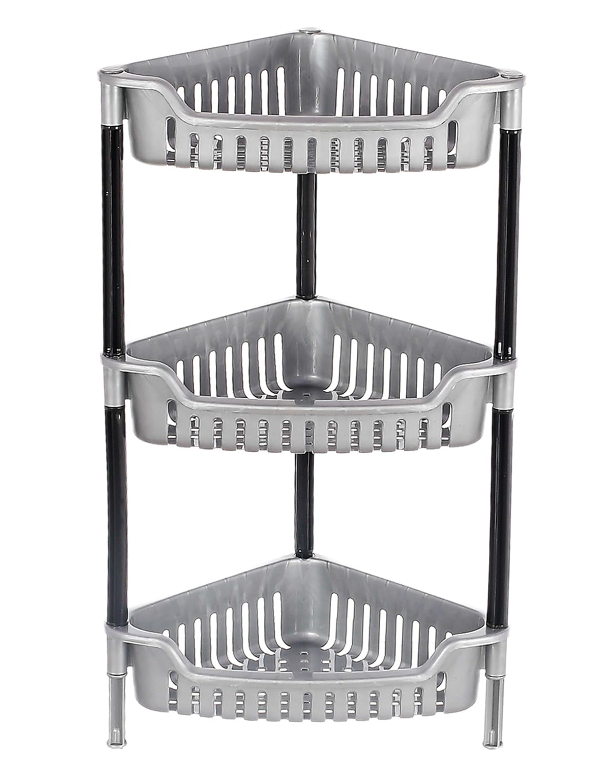 Kuber Industries Plastic 3-Tier Triangle Storage Rack Shelf for Kitchen,Living Room,Bathroom, Office (Grey) -46KM0553