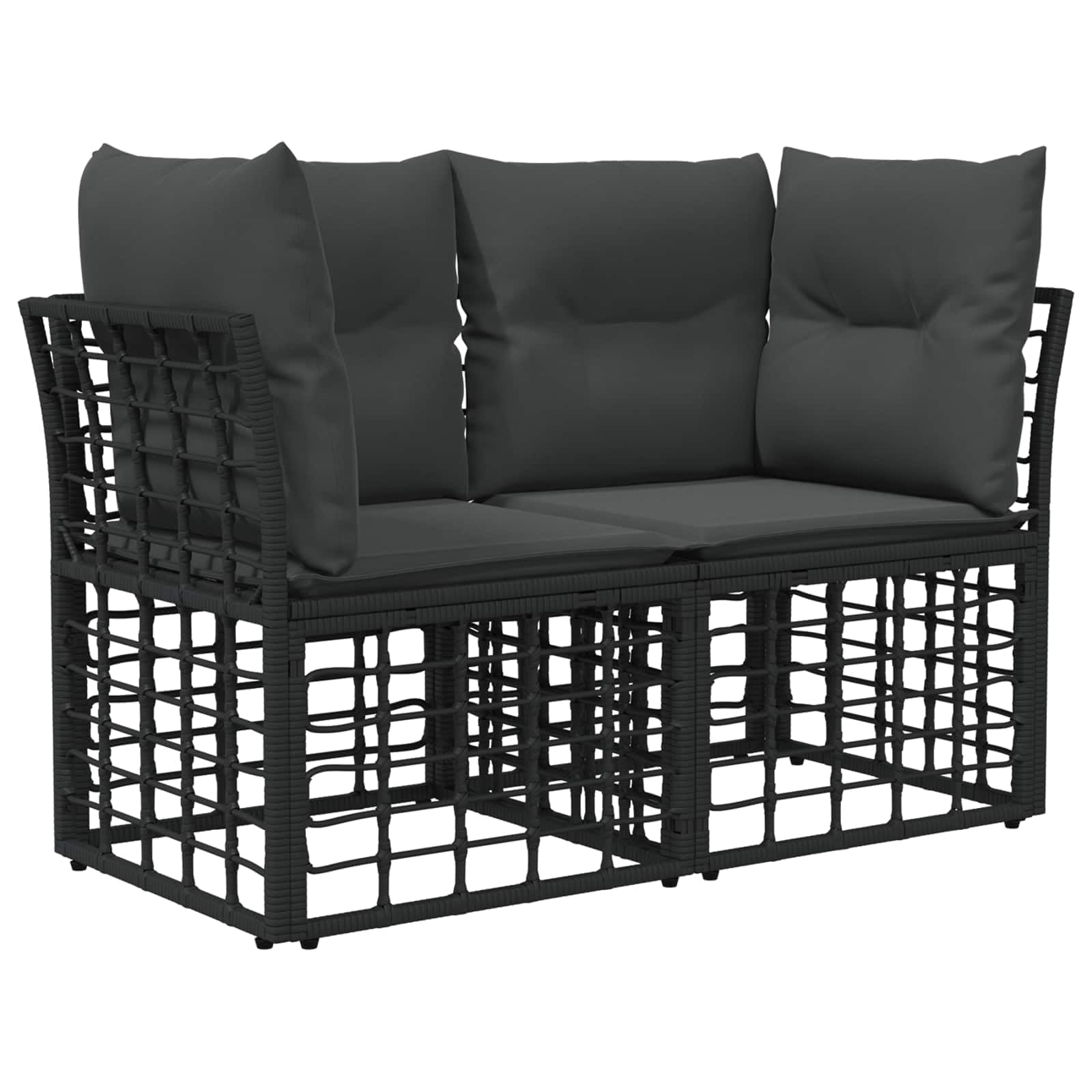 Set di divani da giardino modulari in polyrattan a 5 posti, colore: nero | Set di mobili flessibili per terrazza e balcone con elementi regolabili e imbottiture morbide.