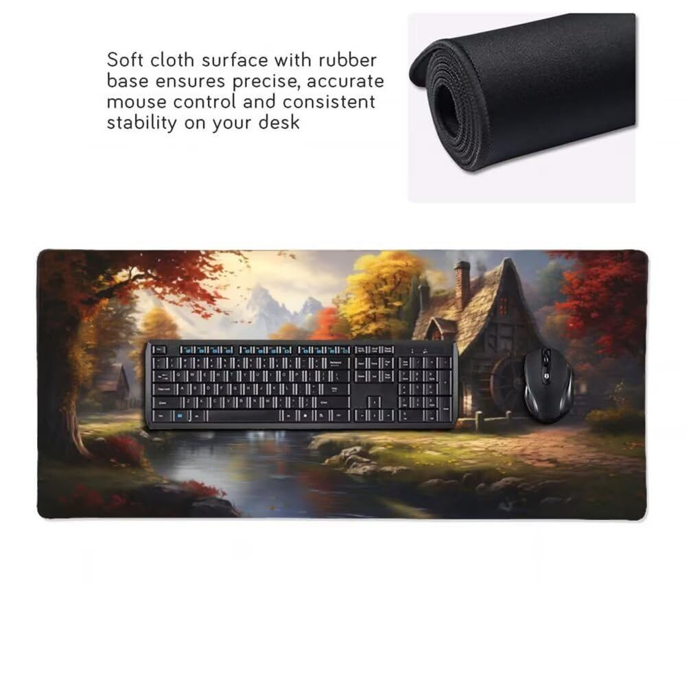Tappetino Mouse Paesaggio da Favola, Mouse Pad XXL 1000 x 500 x 3 mm, Fiume Nella Foresta Tappetino Gaming Grande Sottomano Scrivania, Impermeabile Mousepad con Base in Gomma Antiscivolo -MP863