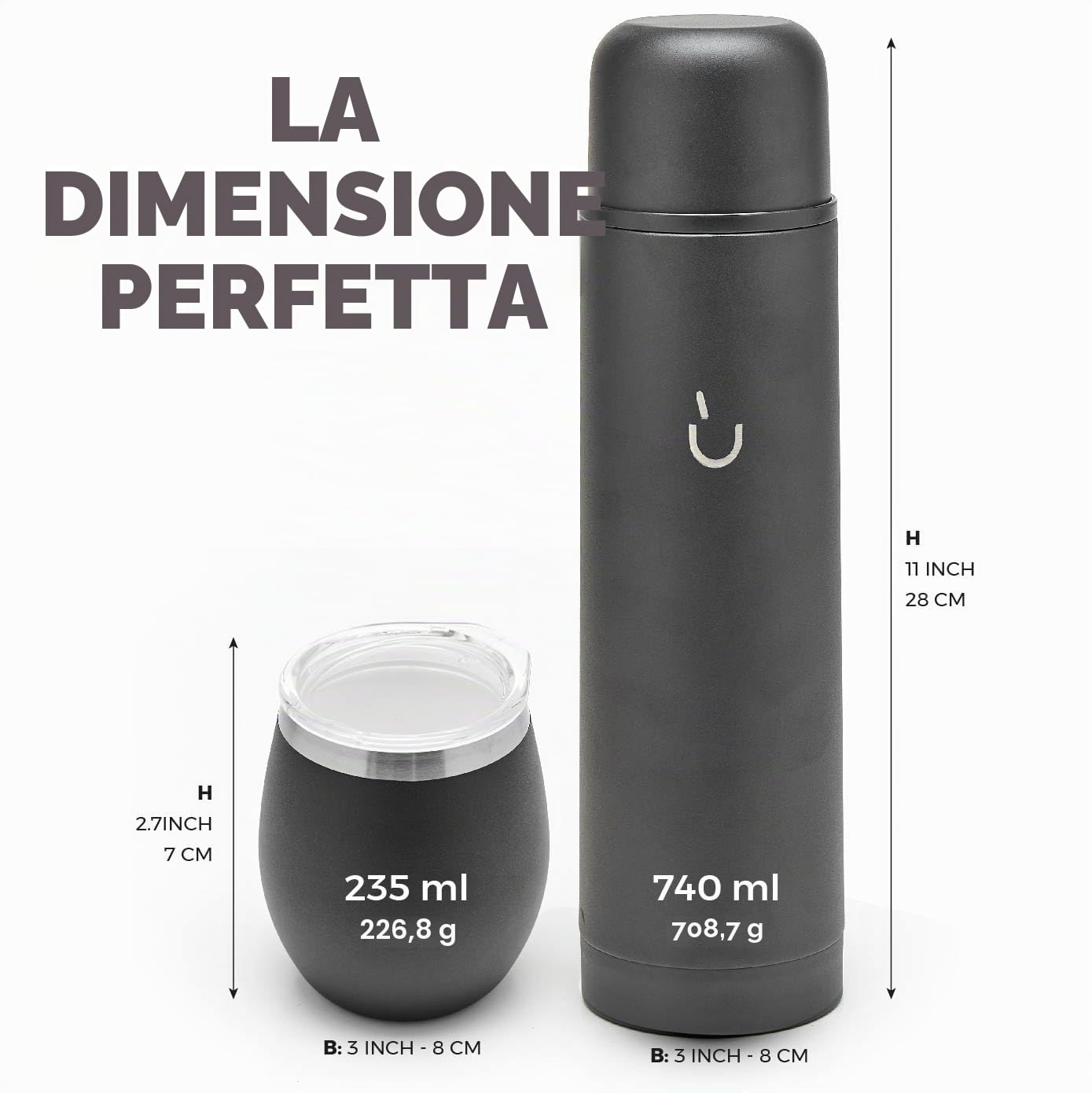 BALIBETOV Set Completo Yerba Mate - Zucca Mate Moderna, Thermos, Bombilla e Spazzola per la Pulizia Inclusi - Tutto in Acciaio Inossidabile 304 18/8 di Qualità Premium (Nero solido)
