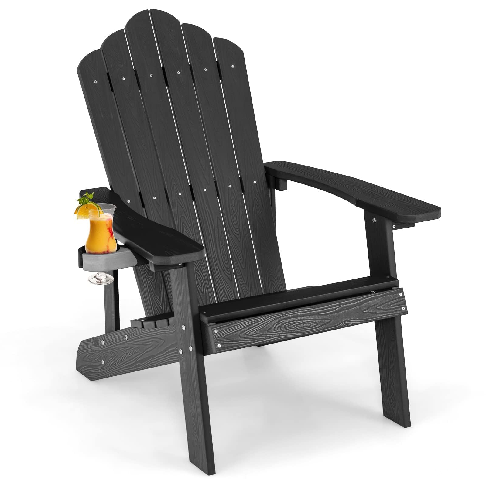 FANTASK Adirondack Chaise de Jardin en Plastique avec Porte-gobelet, résistante aux intempéries, capacité de Charge de 170 kg, Noire