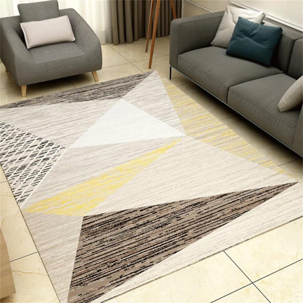 Tapis salon lavable jaune 200x250cm à motif géométrique