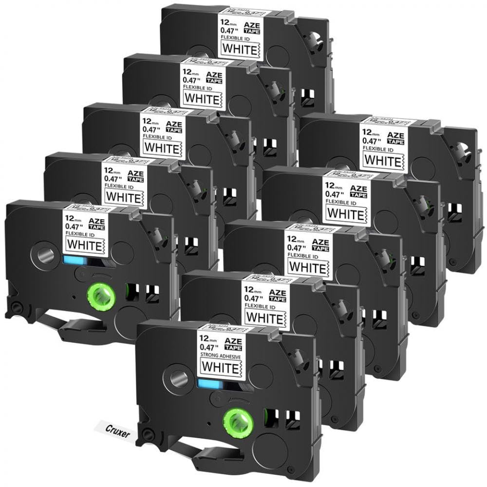 Nastro for etichette compatibile con stampanti for etichette 10 pezzi 0,47 pollici AZE-FX231 laminato flessibile nero su bianco