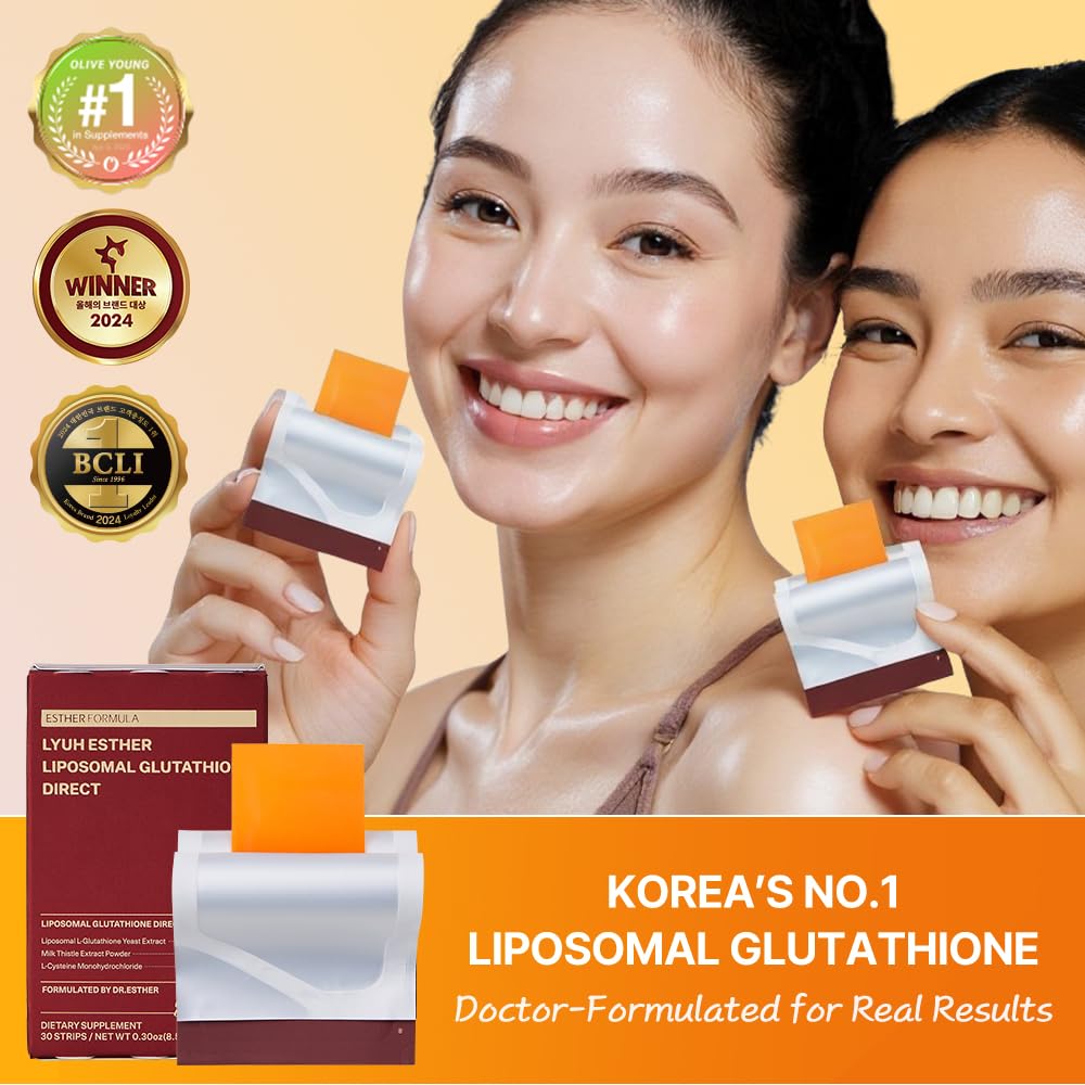 Liposomal Glutathione Direct (284mg*30strips) Glutathione Strips, Korean Beauty Supplement Made in USA for antioxidant, Even Skintone, K-Beauty