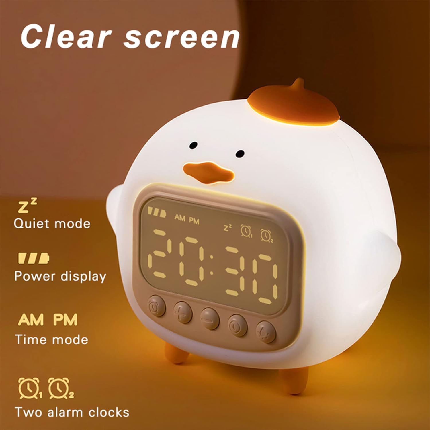 Unico Lampada per Asilo Nido in Silicone con 5 suonerie 2 in 1 Sveglia con Luce Notturna a Forma di Anatra Sveglia Sveglie digitali Ricaricabili Luce Notturna