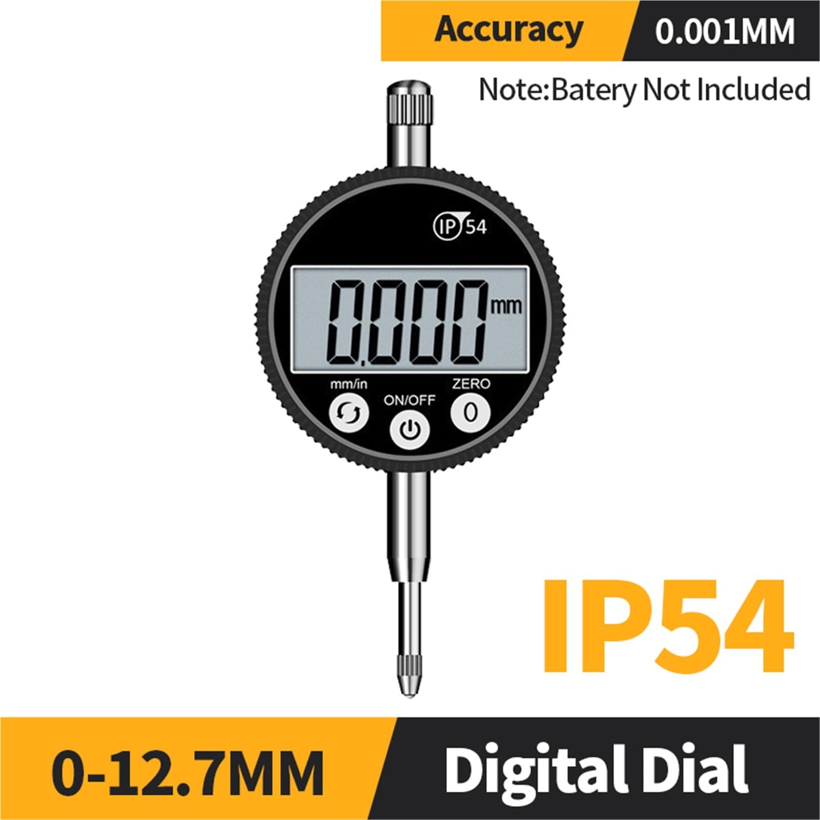 1 x IP54 wasserdichte digitale Messuhr Messgeräte elektronisches digitales Mikrometer-Stundentyp-Indikator Komparator Messgeräte (IP54 Digital 0,001 mm)