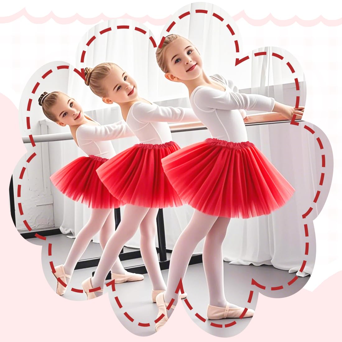 Falda de Tul para Niñas, Tutú Princesa 3 Capas, Falda de Ballet, Color Lacre