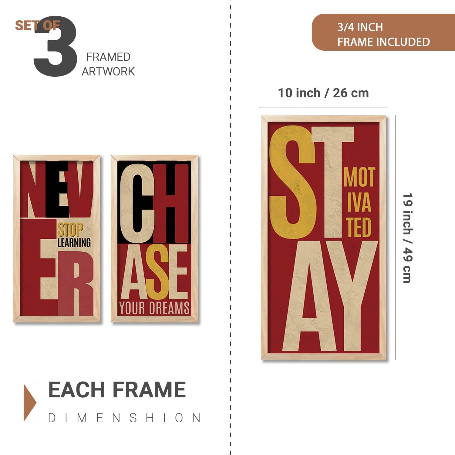 Motivational Wall Art - Set of 3 Framed Prints -2