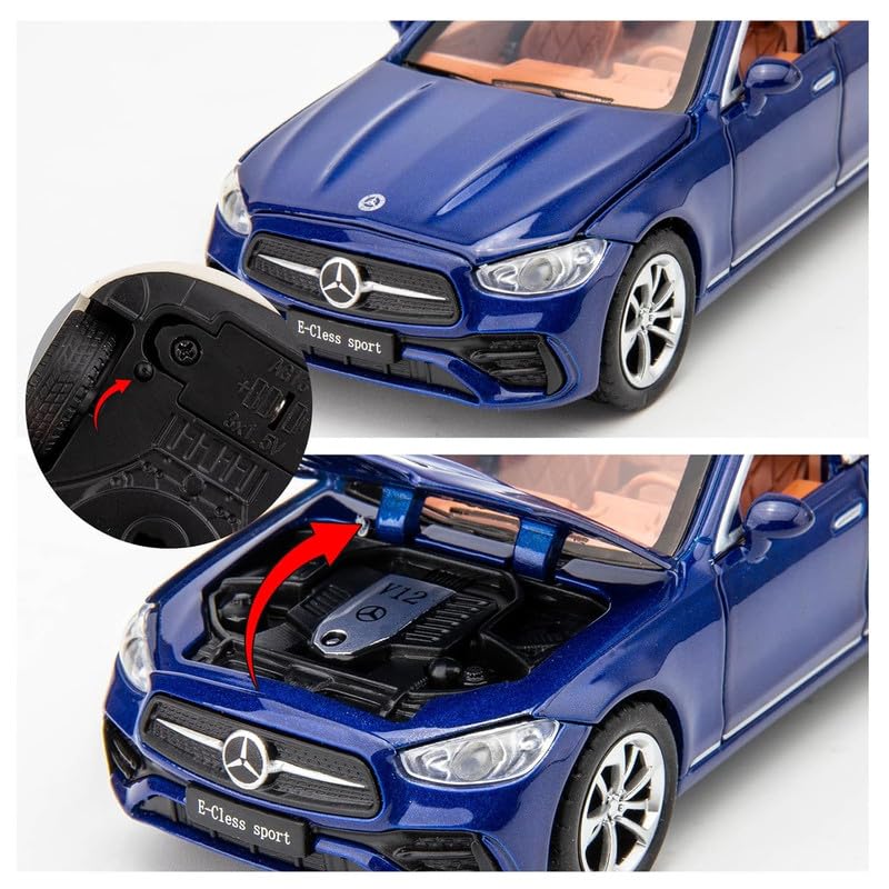 Image of Invite Enterprise 1:32 Scale Compatible Mercedes-Benz E300L Diecast Model Car - Zinc Alloy Collectible Toy With Pull-Back Action, Sound, And Light Features - Ideal Gift For Kids(Blue Color)