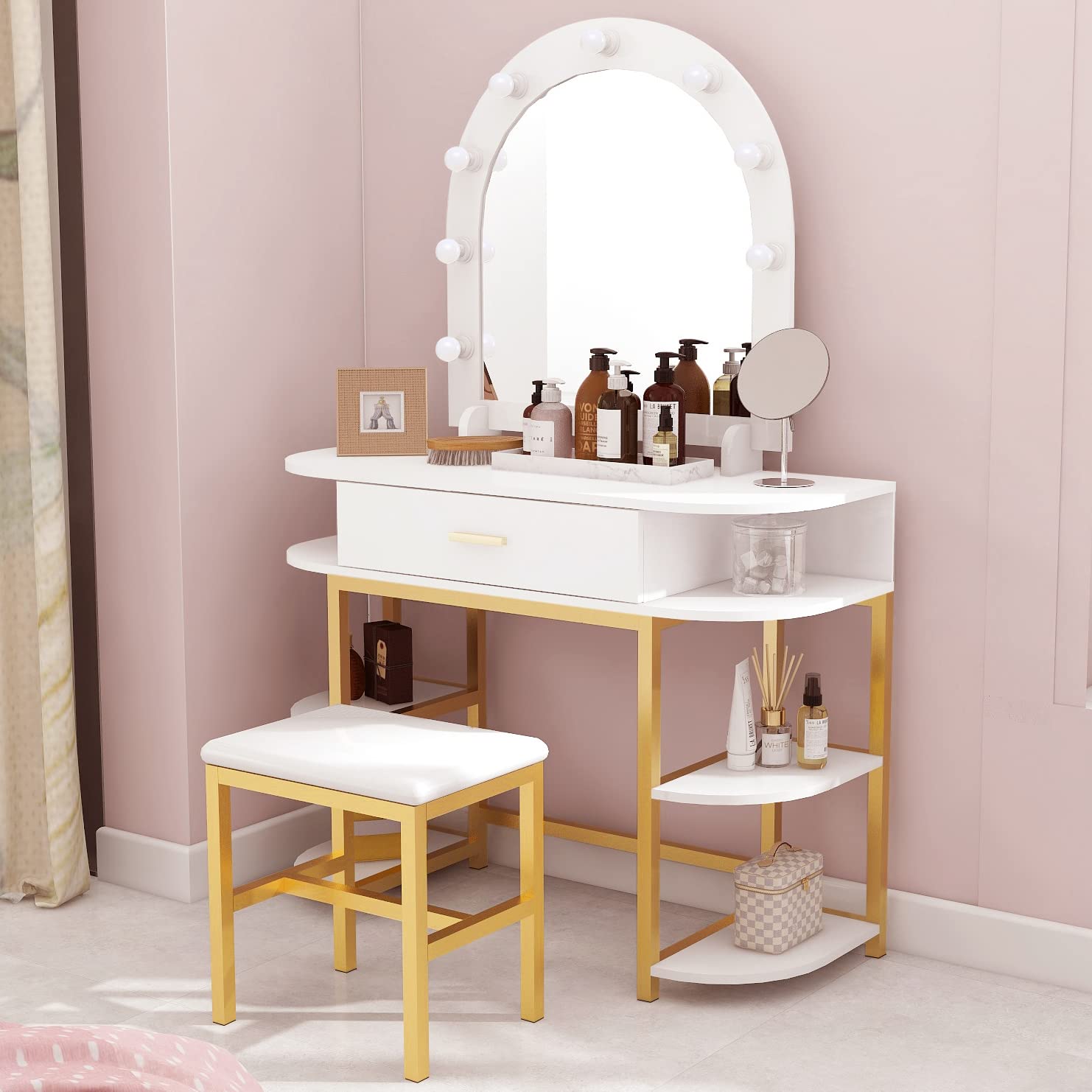 Buy Vanity Table Set with Lighted Mirror Vanity Desk Makeup Vanity