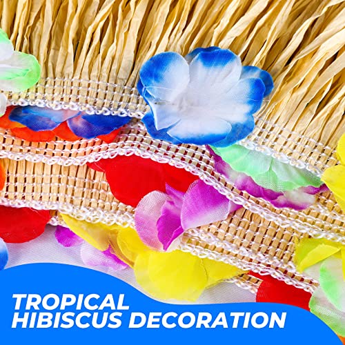 Jupe de table style raphia hawaïen avec fleurs pour buffet tropical