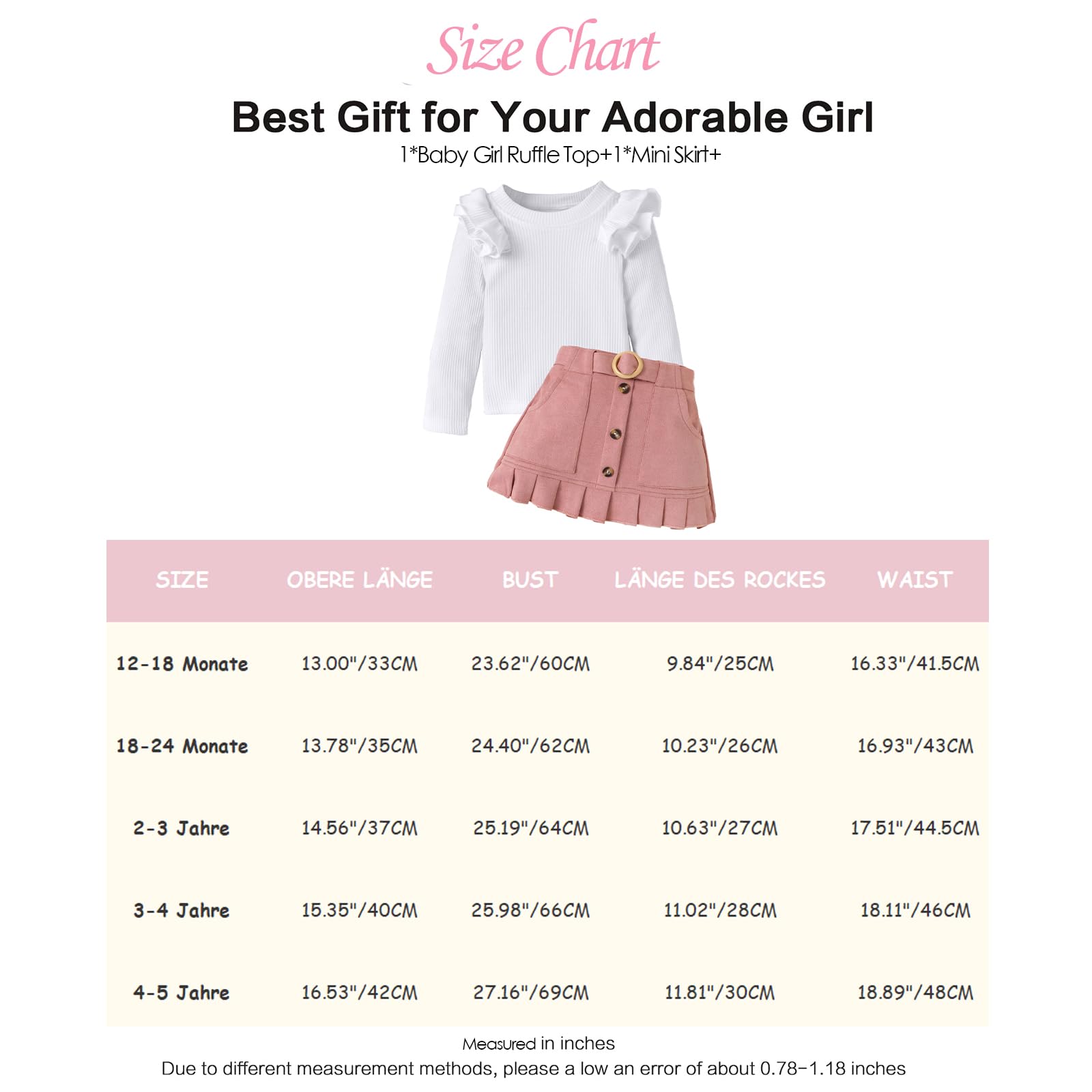 Ensemble Bébé Fille Manches Longues à Volants Tops + Mini-jupe à nœud papillon 2 pièces Robe Globale Vêtements Tenues