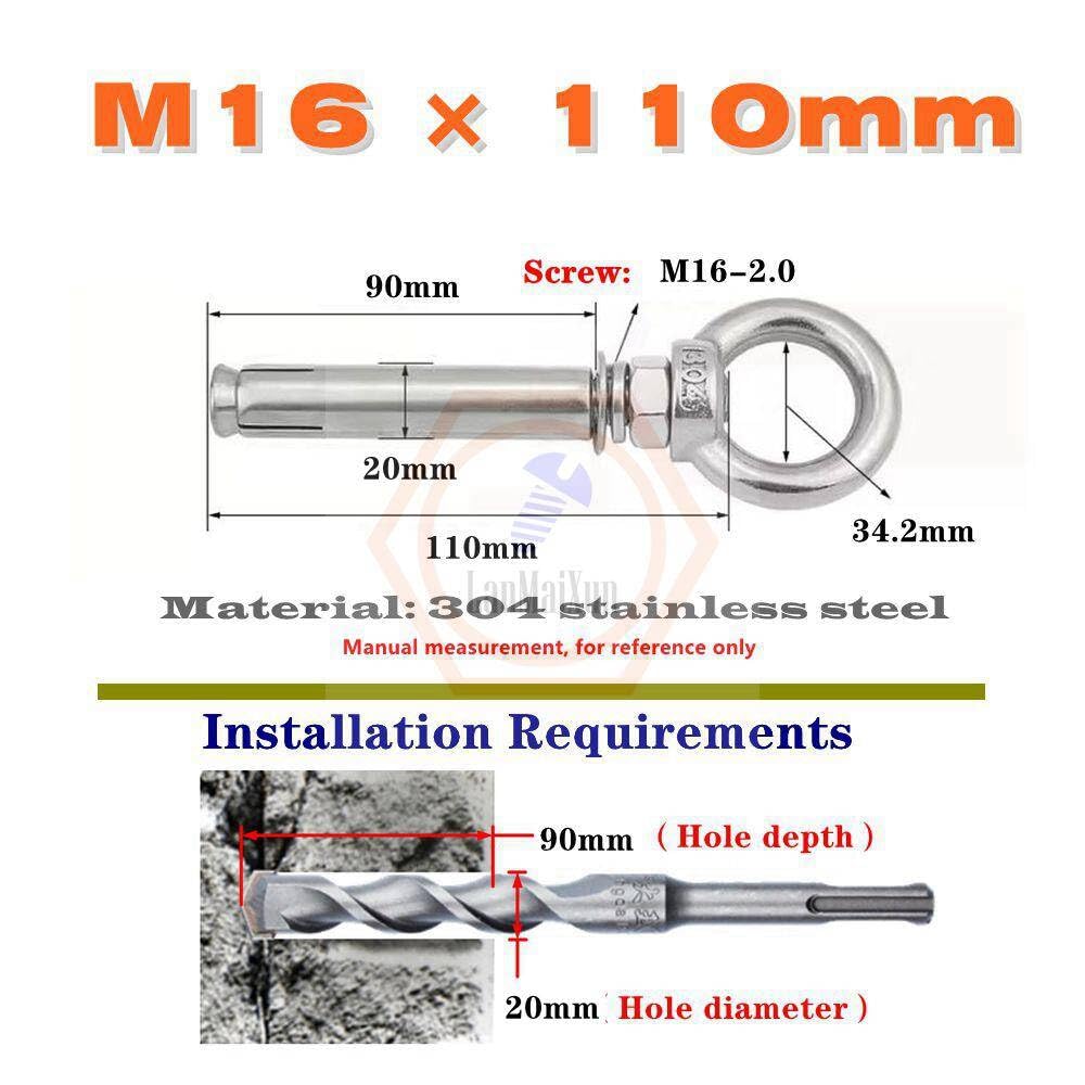 Bulloni ad espansione | 1 set di viti di espansione dell'anello di sollevamento in acciaio inossidabile 304 M8 × 120 mm(M10,M6x120mm 4set)