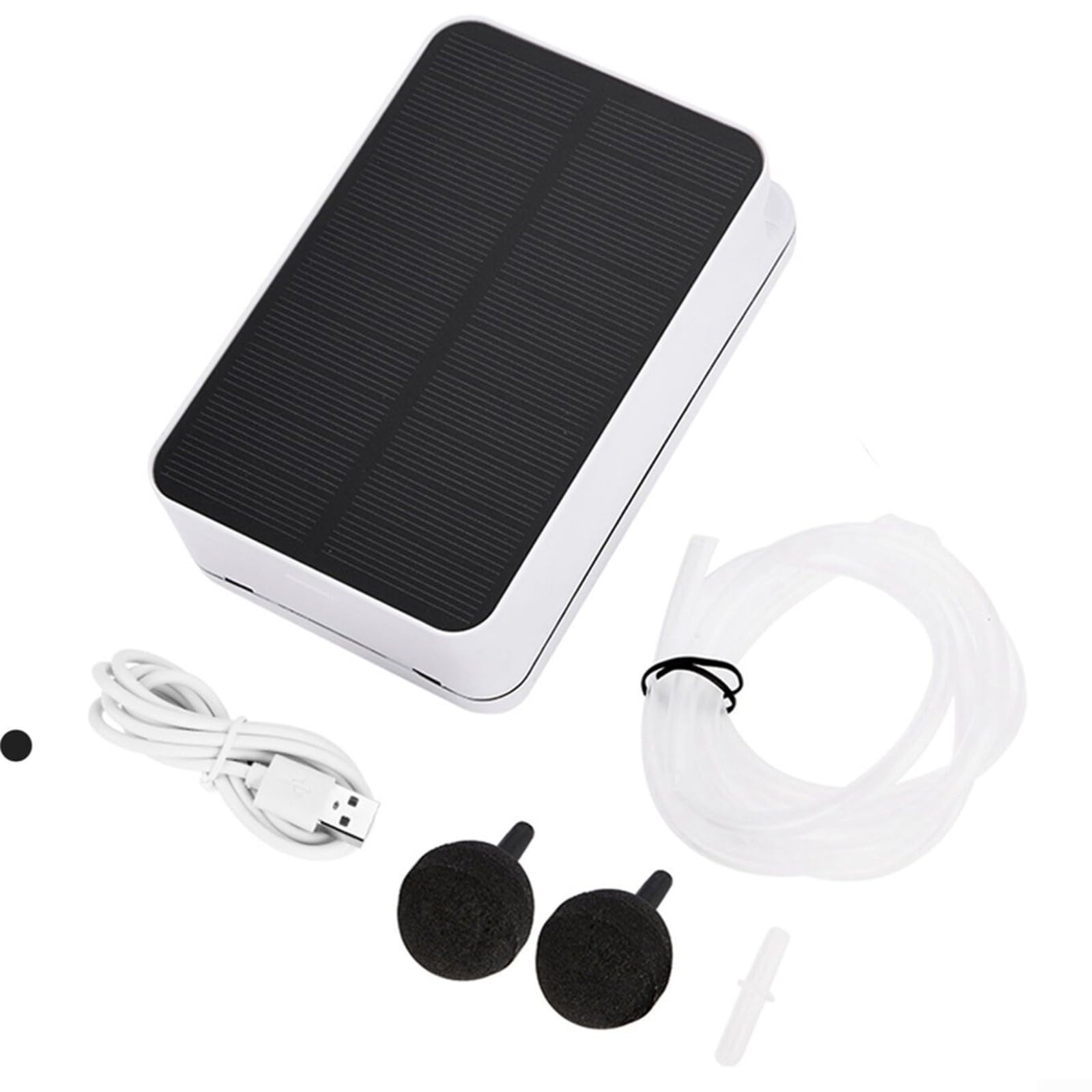Pompa ad aria ad energia solare per acquari, batteria da 2200 mAh con durata di 20 ore, pannello solare pieghevole 5 V/290 mA, doppia ricarica USB/DC, funzionamento silenzioso da 50 dB, include tubi e