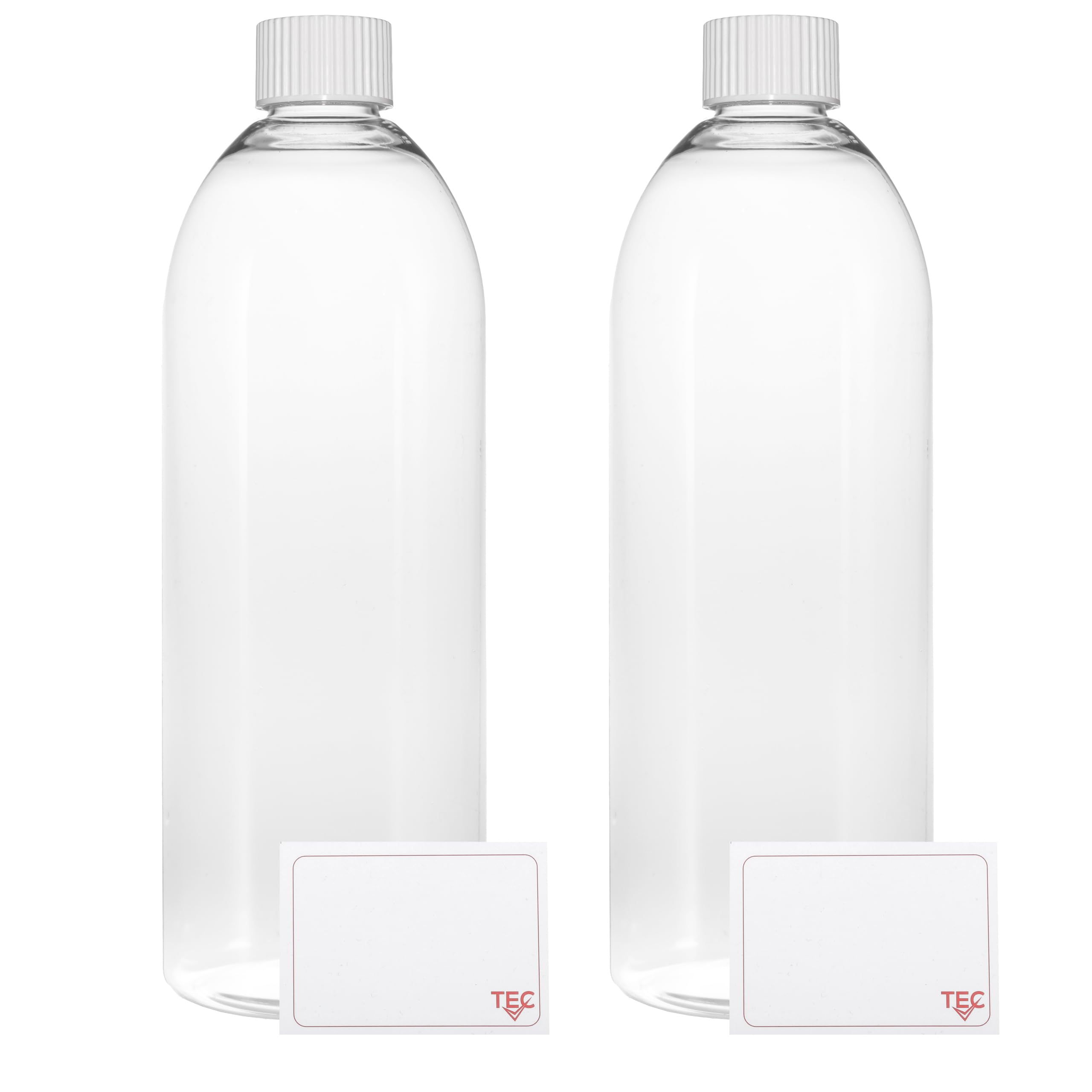 TEC 750ml Pet Plastic Bottles with Lids UK Made 28/410 White Caps Clear Empty Containers Tall Boston Round 30% Recycled RPET and Fully Recyclable (2)