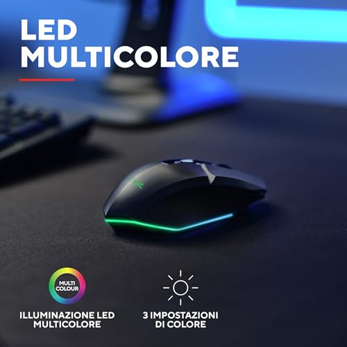 GXT 110 Felox Mouse Gaming Wireless Ricaricabile, 80 Ore di Autonomia, 800-4800 DPI, Illuminazione LED, 6 Pulsanti, Mouse Senza Fili RGB per Computer, Laptop, Windows - Nero - Mouse gaming - Immagine 4