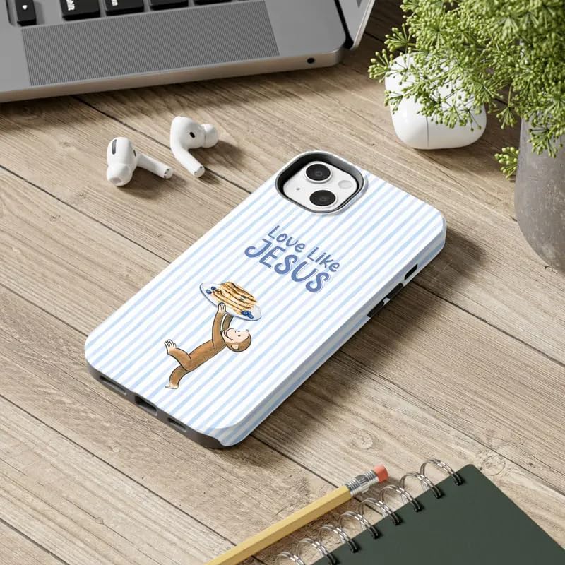 Cute Curious Monkey and Pancake Design Phone Case Compatible with iPhone 13pro, Shockproof Slim TPU and Hard PC Protective Phone Cover,Monkey Collection Playful image 4