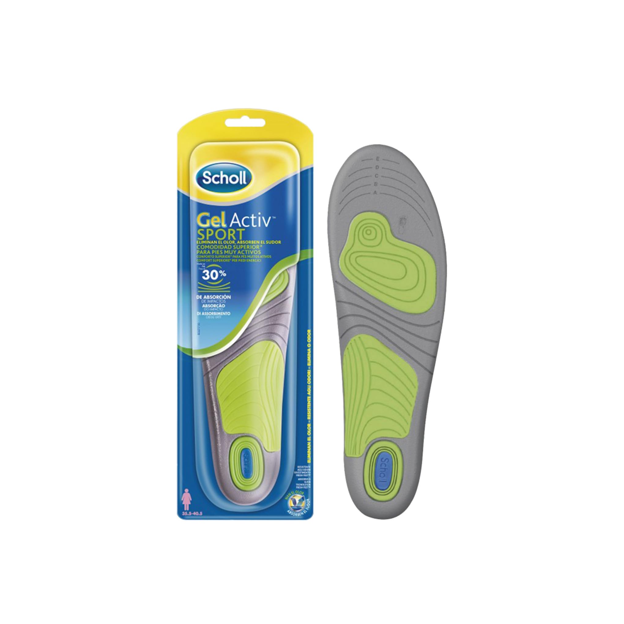 Scholl GelActiv Sport - Plantillas de Mujer en Gel para Deportivas, Running y Todo Tipo de Deportes - Comodidad Superior - Pack 2 Plantillas - Talla 35,5-40,5