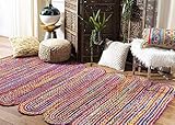 Size :2x3 Feet ( 60x90 CM ) DN HANDICRAFT Indische handgeflochtene Tammara handgewebte natürliche 2x3 Fuß (60x90 cm) mehrfarbige rechteckige Chindi-Baumwolle Teppich mit ovalem Bereich