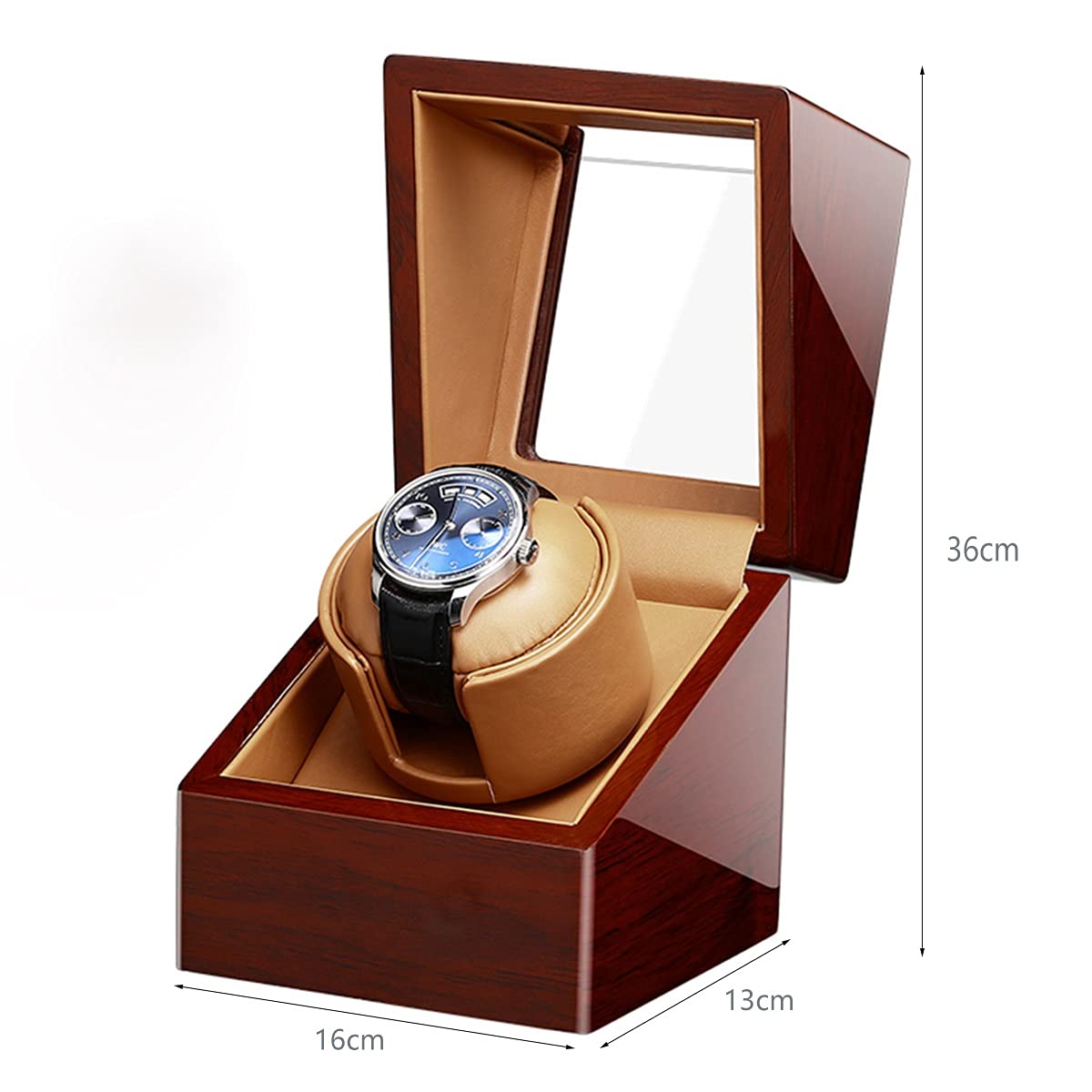 FENOKD Watch Display Box Watch Winder for Single Automatic Watches Solid Wooden Box with Motors, Battery Powered or AC Adapter 15 Rotation Modes