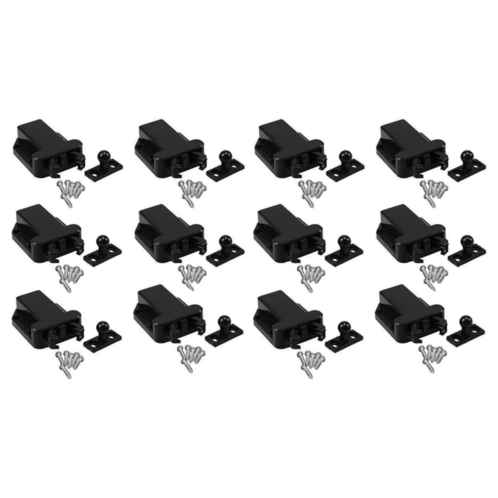 Jnchdghwa Black 12-Pack Non-Magnetic Push To Open Catch Lock Drawer Cabinet Catch Press Cupboard Bedroom