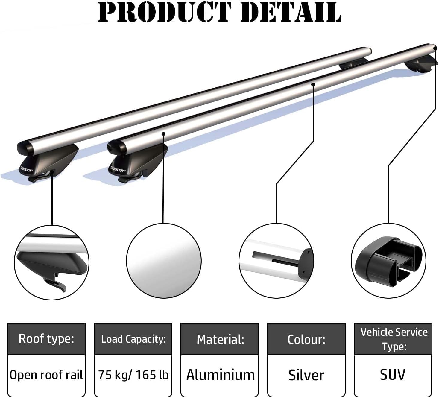 COWVIE 135 cm Barres transversales de Toit réglables en Aluminium – 1 Paire