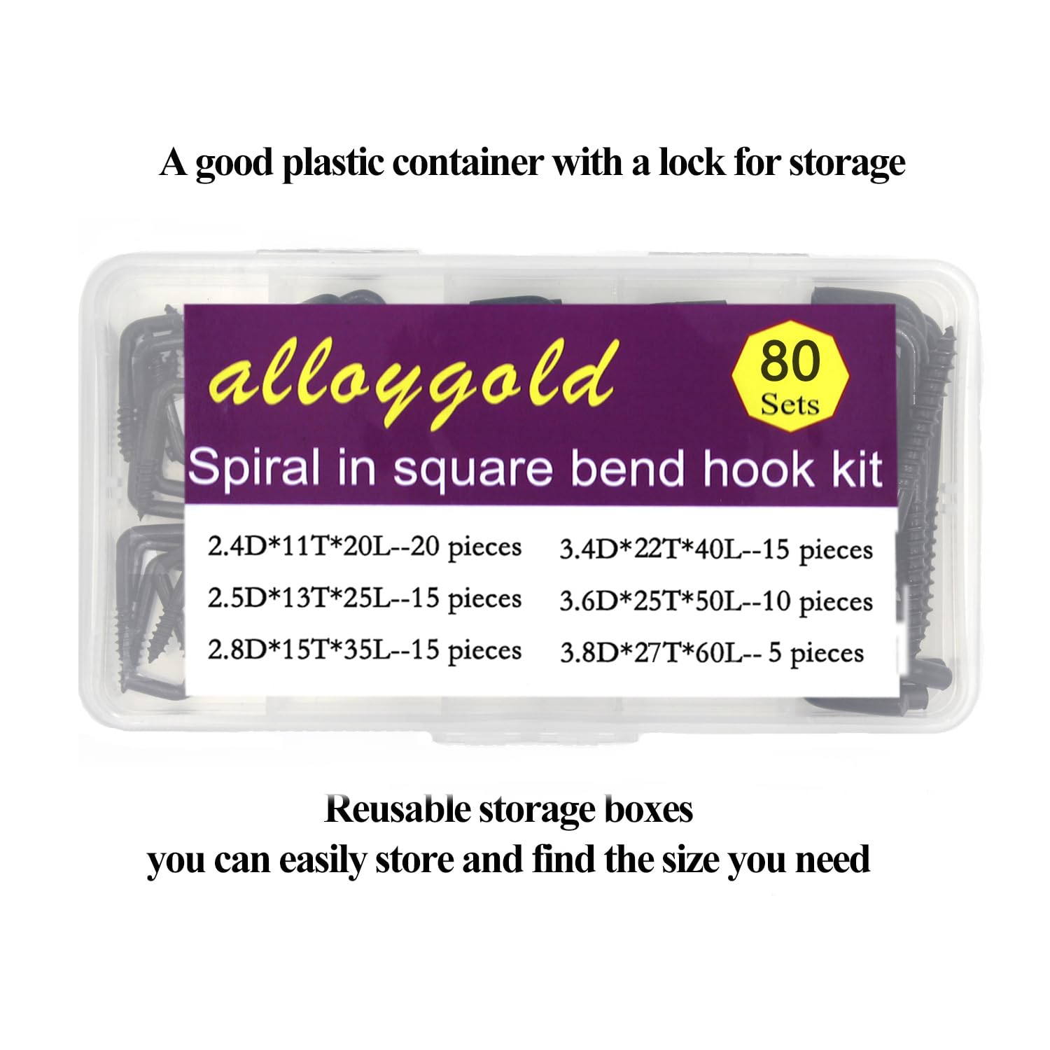 Screw-In Hooks - 80 Pack, Black Spiral Hooks -5