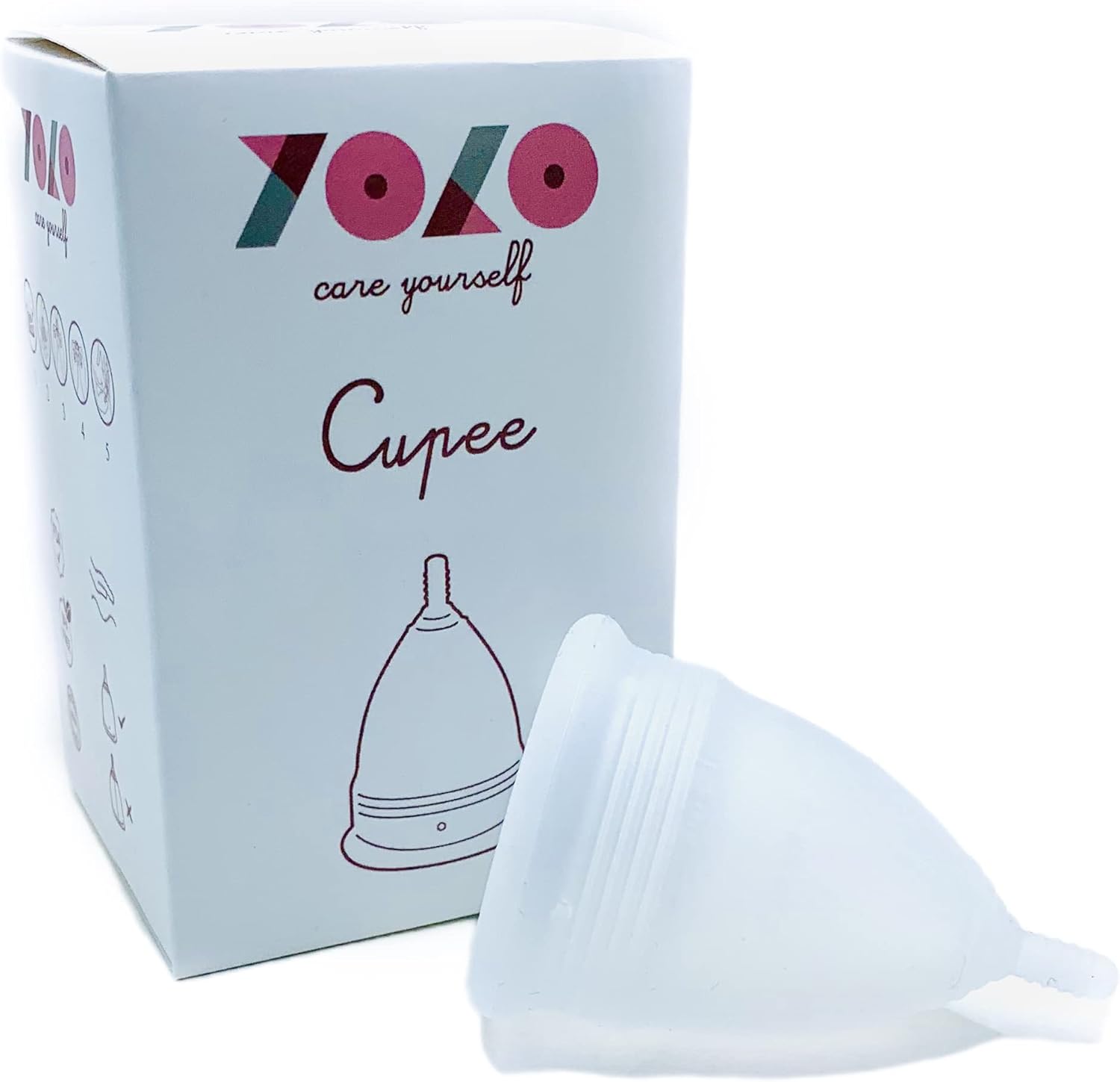 Yolo Care Yourself Cupee individual copa menstrual reutilizable sin colorantes, silicona médica hipoalergénica BPA Free Disponible en talla L