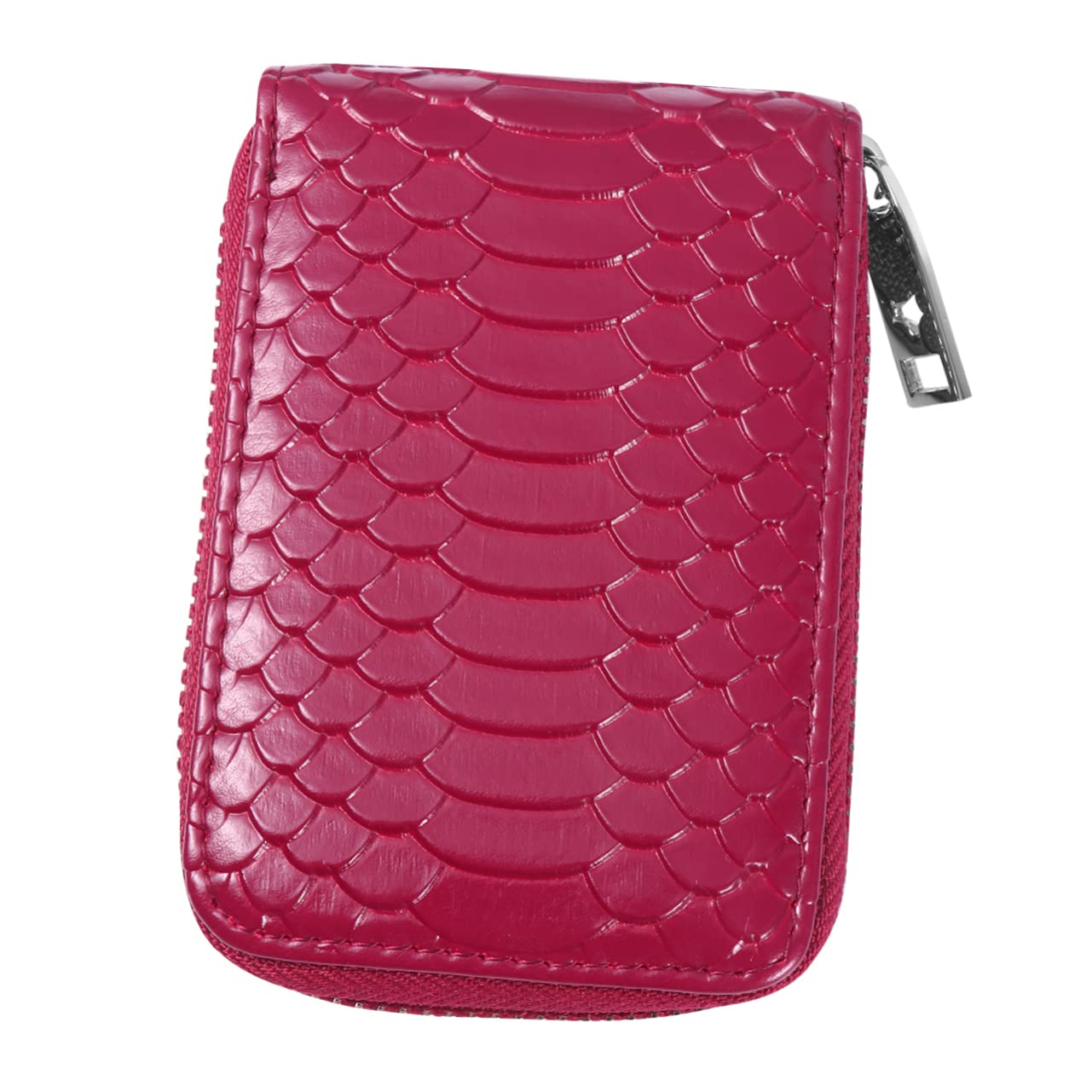 Veemoon 1Pc Leather Card Holder Wallet for Men Zippered Organ Purse with Multiple Slots for Id Cards Rose Purple