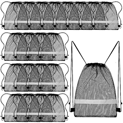 Saintrygo 20 Pcs Reflective Mesh Drawstring Bag 16.54 x 13.78 Inch Quick Drying Swimming Sport Beach Bag for Woman Man(Black)