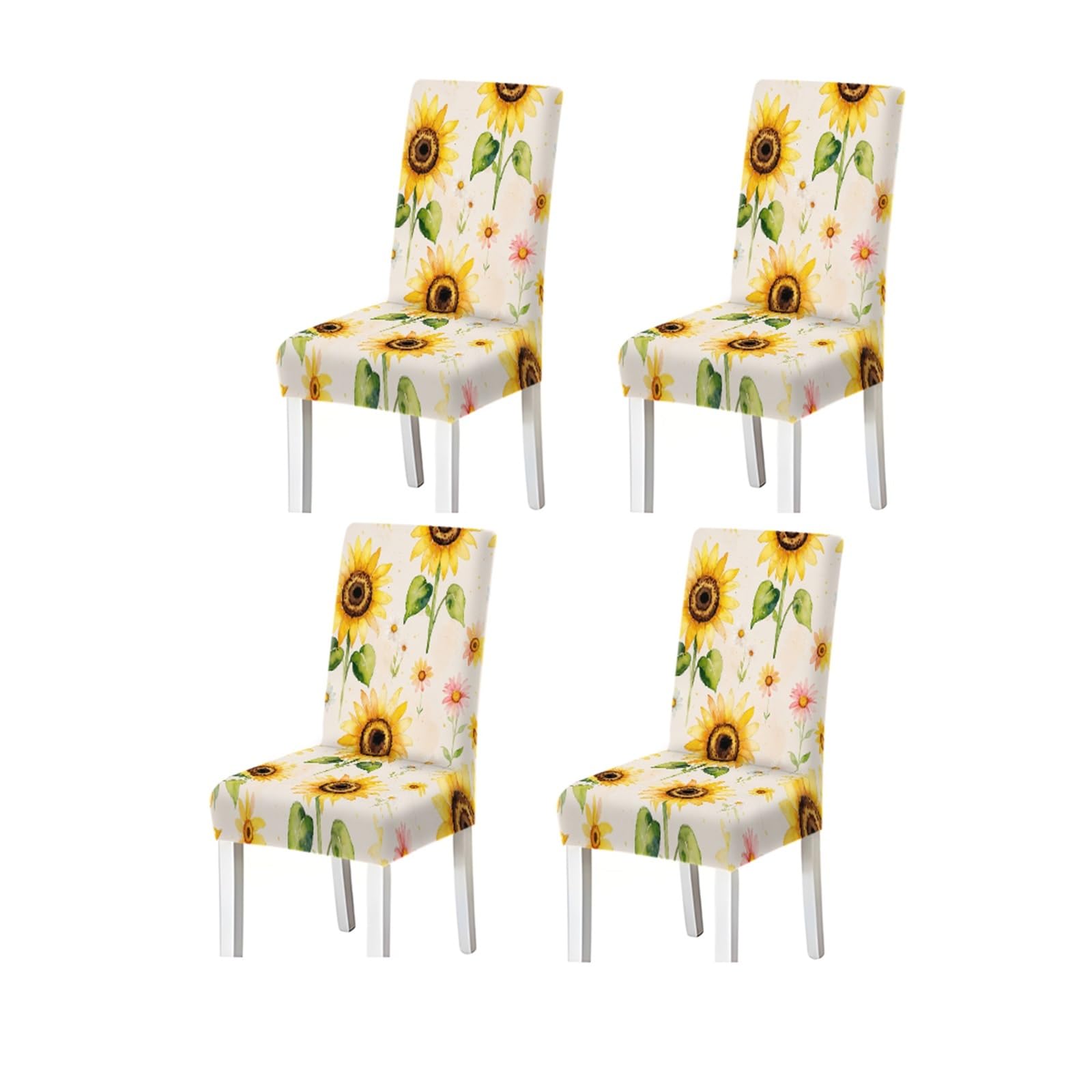 KXUAUV Watercolor Sunflower Daisy Floral Pattern Print Dining Chair Covers Set Of 2/4/6, Stretch Slipcovers For Kitchen Dining Room Seat Protectors for Restaurant Hotel Party(4PCSChair cover)