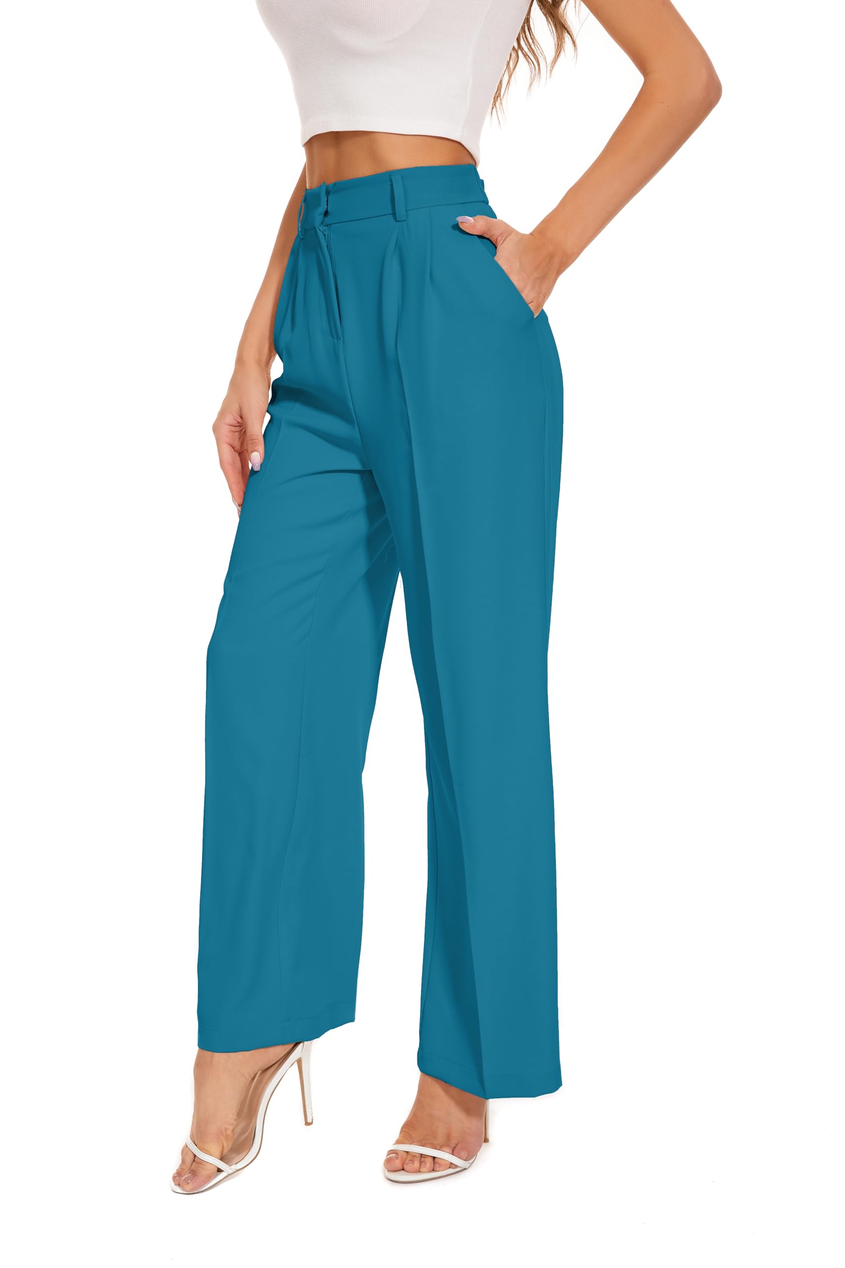FUNYYZO Wide Leg Pants Women's High Elastic Waisted in The Back Business Work Trousers Long Straight Suit Pants — view 27