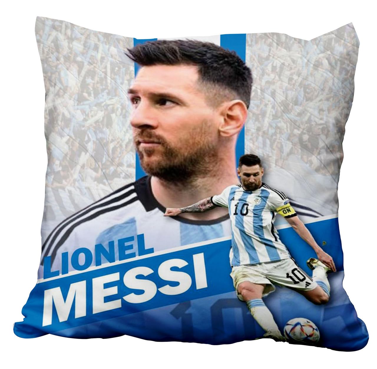 Messi Football Printed Pillow Cushion 12x12 with Soft Fabric Cover | Fan Gift Home Décor Accessory-image-32