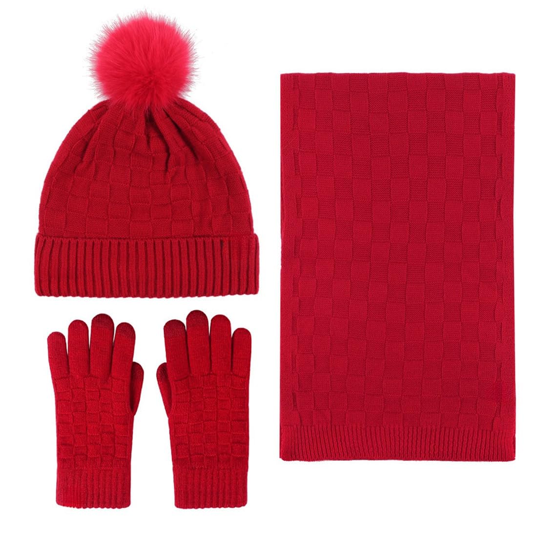 Juego de gorro de invierno para el cuello, bufanda, guantes unisex de punto, gorro térmico para mujeres y hombres, gorro de invierno cálido de 3 piezas por juego