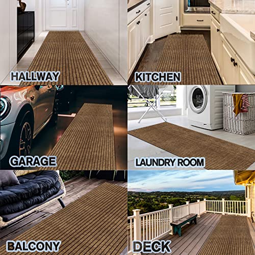 Custom Size Backed Non-Slip Area Rugs Runner, Easy Clean, Waterproof Runner Rugs For Hallway Entryway, Kitchen, Laundry, 2Ft X 6Ft, Brown Stripe #TOP5