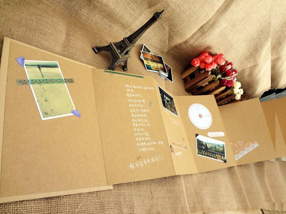 Rozciągliwy składany album fotograficzny do samodzielnego wykonania, 28 x 20 cm, duży rozmiar, notatnik A4, twarda okładka, papier pakowy, do scrapbookingu, rocznicy, szkicownik, księga gości
