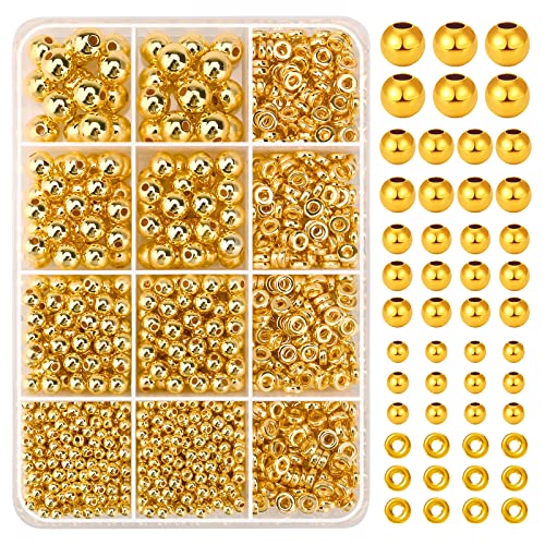 1250 Pcs Beads for Jewelry Making Smooth Flat and Round Spacer Bead with Storage Box