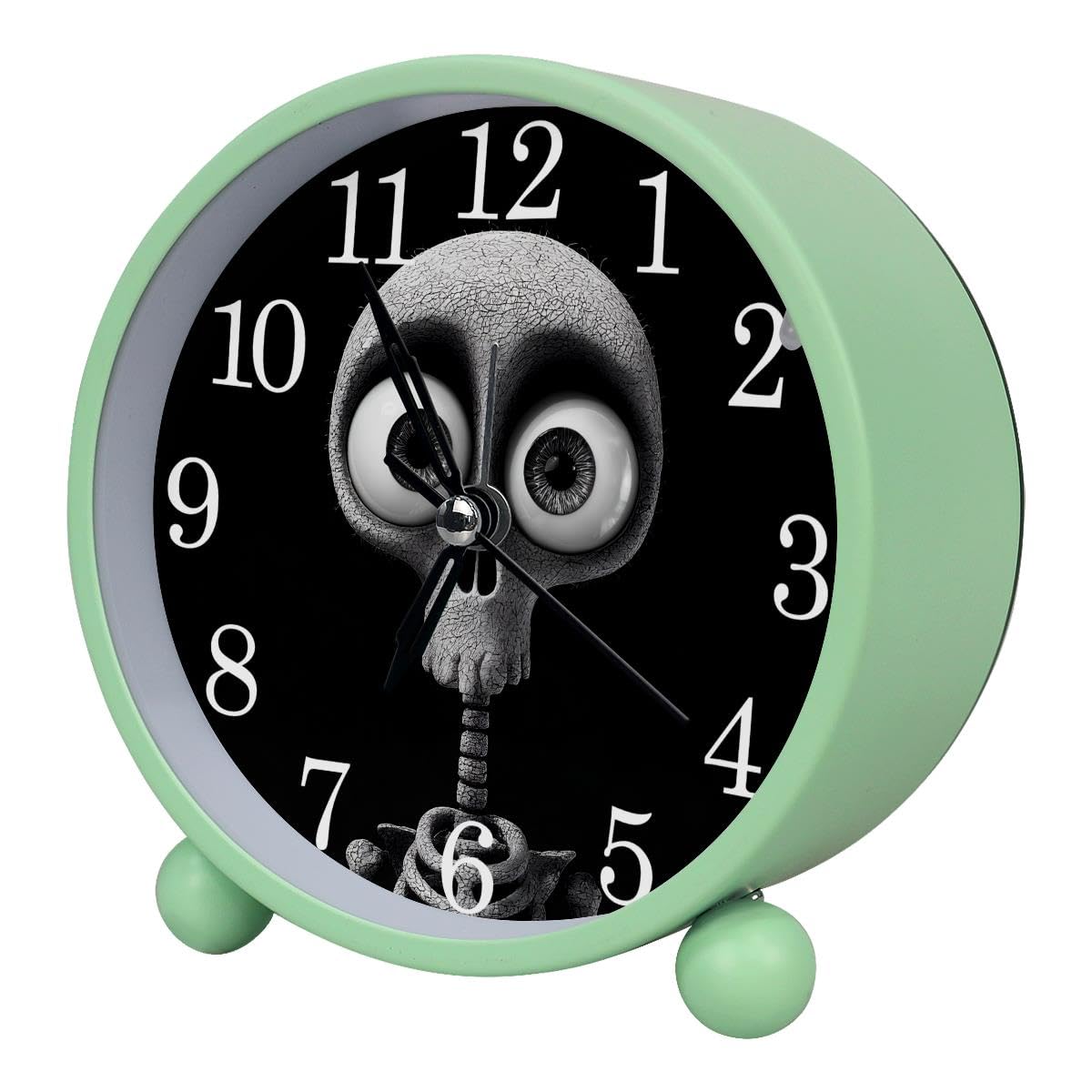Luoweisi Alarm Clock Funny Skeleton, Silent Non-Ticking with Night Light, Round Metal Alarm Clock for Office, Battery Operated, Bedroom, Elderly, Adults, Children, Student Gifts