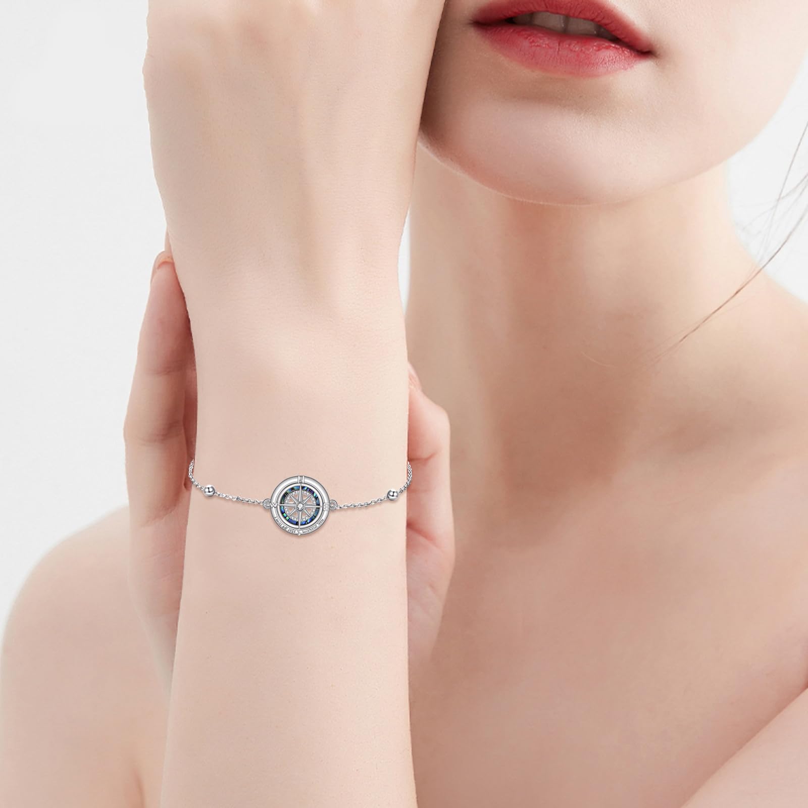 VONALA Pulseras de plata de ley 925 con cruces celtas y brújula de montaña para mujer, pulsera de cadena ajustable, regalo de joyería para familia y amigos