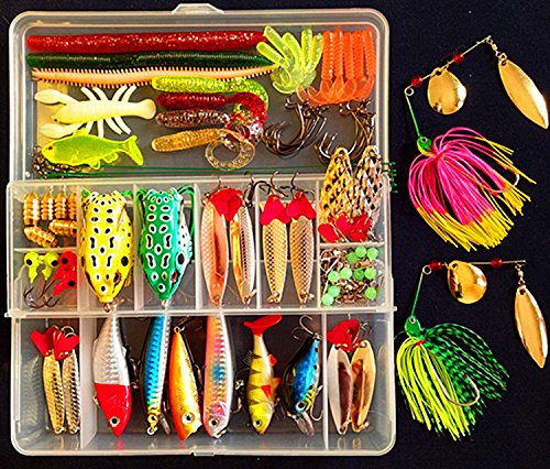 Afishup 102pcs Pêche Leurre Kit Mixte Dur Appât de pêche en métal leurres Leurres Souple Coffre à pêche Cover