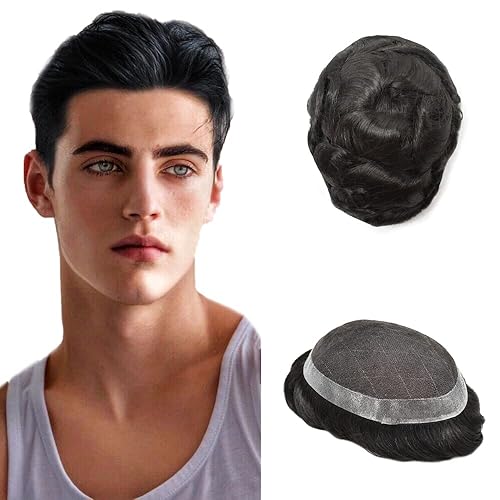 Sistema de reemplazo de cabello de encaje para hombres, piezas de cabello, tupé para hombres, sistemas de cabello humano real, protesis capilar para