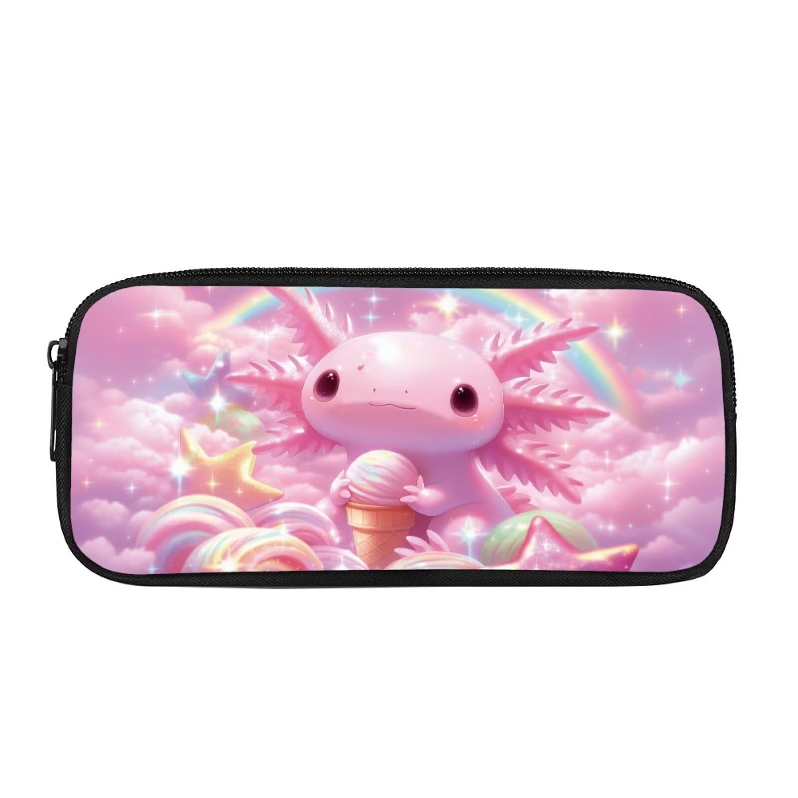 HUGS IDEA Rainbow Axolotl Pencil Case Bright Tone Pencil Pouch Durable Zipper Stationery Organizer Portable Pencil Bag for Color Loving Kids Girls Elementary School Office Daily Station Keep — image 1