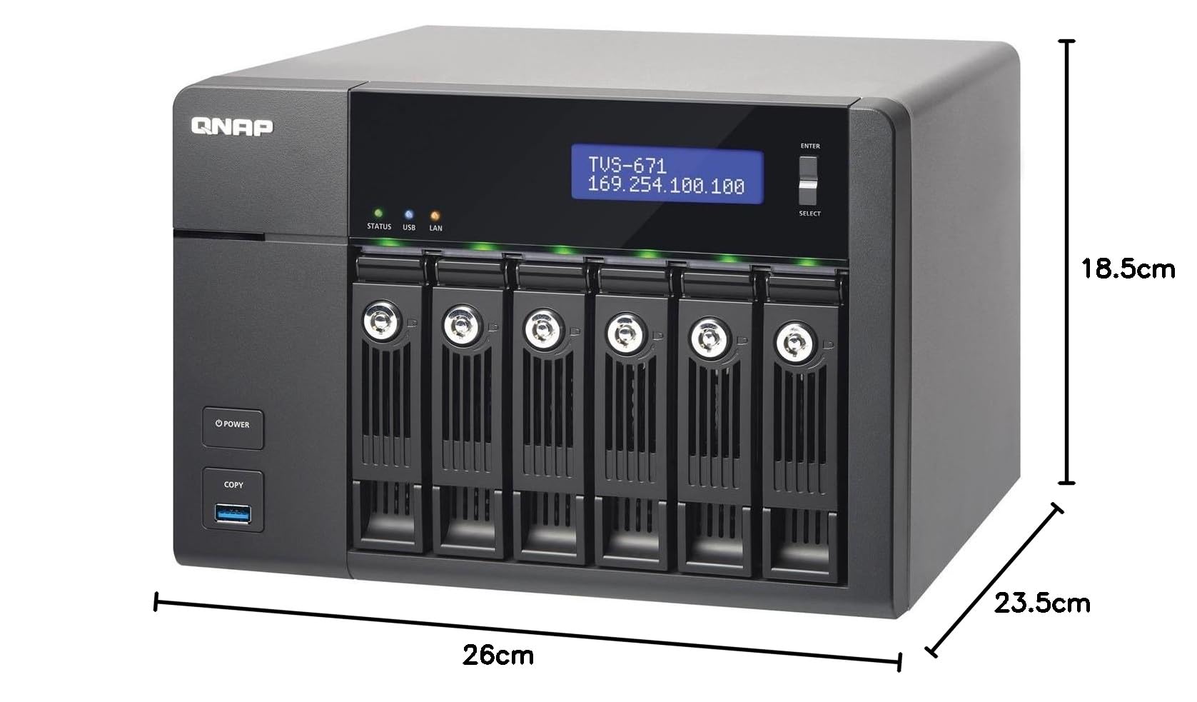 QNAP TVS-671-I3-4G - Serveur NAS de Stockage Unifié 6 Baies, Intel Core i3 3.5 GHz Dual Core, 4Go RAM Extensible, 4 Gbe LAN, HDMI, 10G-ready, 4K-ready, Châssis Vide