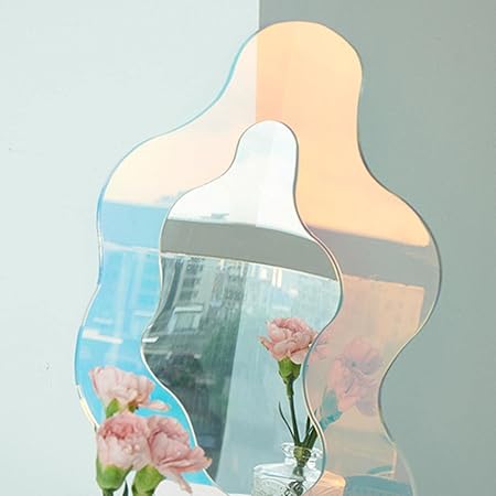 Miroir Mural Rose à Cadre Ondulé Irrégulier - Design Romantique Et Vintage, Dimensions 40,1 X 30 Cm, Pour Chambre, Salle De Bain, Entrée
