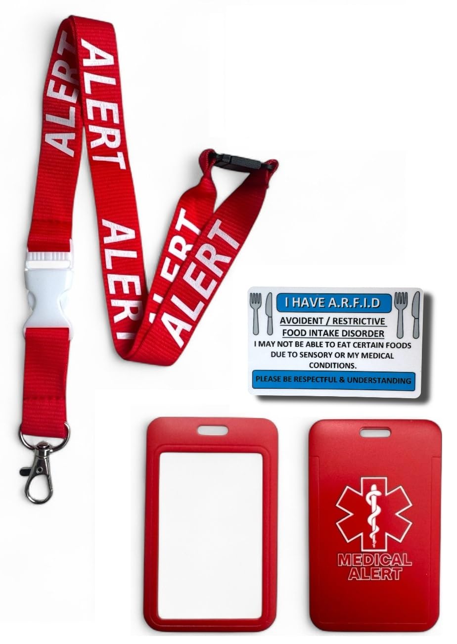 Medical Alert Lanyard with Matching Enclosed Card Holder & Medical Awareness Card (A.R.F.I.D Blue)