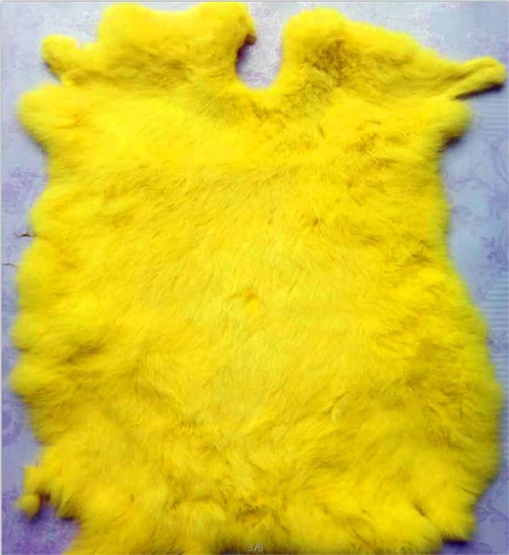 Natural Tanned Rabbit Skin Fur Hide (10" by 12" Rabbit Pelt with Sewing Quality Leather) (Bright Yellow)