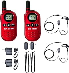 BLUE CENTURY ブルーセンチュリー 国内メーカー 超小型 特定小電力 トランシーバー BC-20 Chanty RED (シャンティ レッド) 充電器/ベルトクリップ等付属 インカム 総務省技術基準適合商品 技適マーク有 (耳掛けイヤホン型イヤホンマイク【C008】付き2台セット)